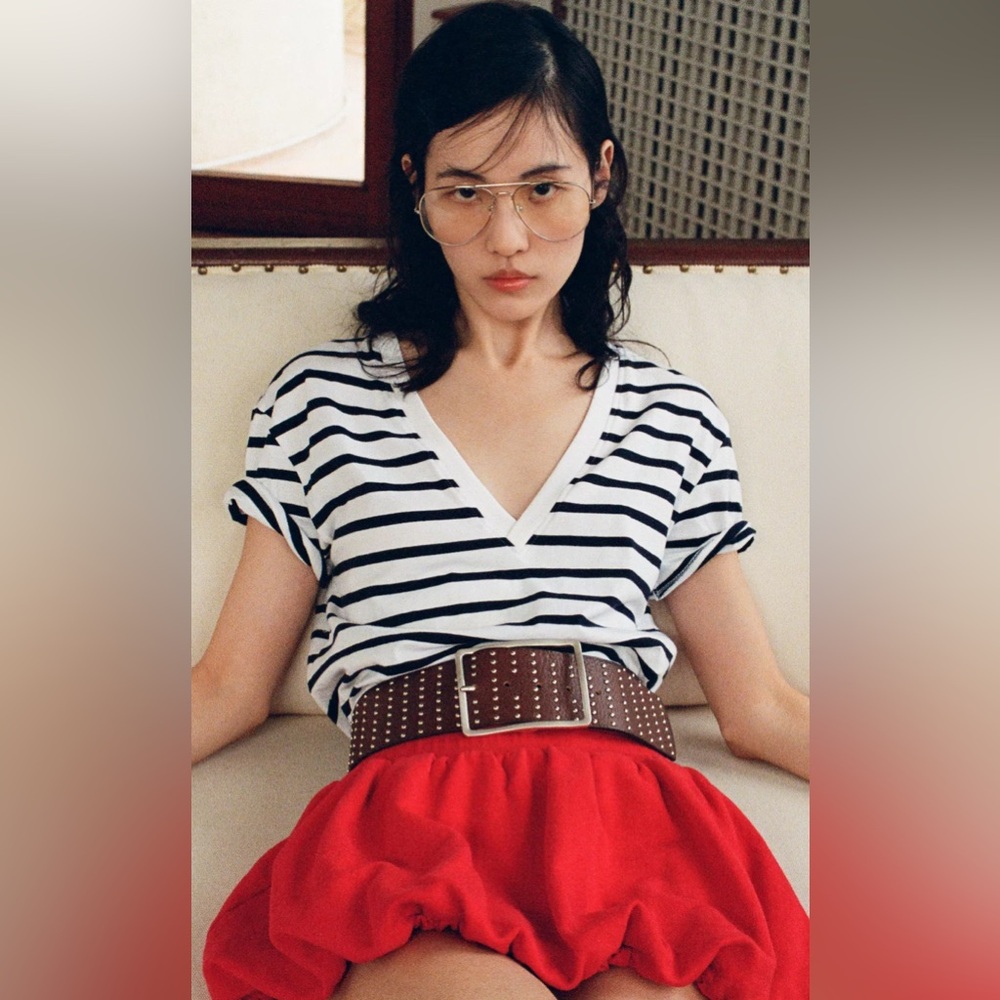 Zara Striped V-Neck T-Shirt Size Small - NWT